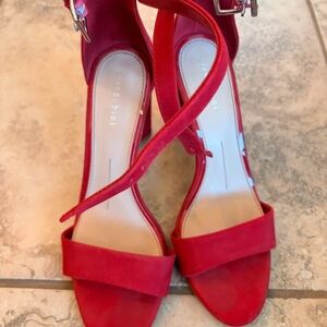 Gianni Bini Red Suede Open-Toe Ankle-Strap Heels
